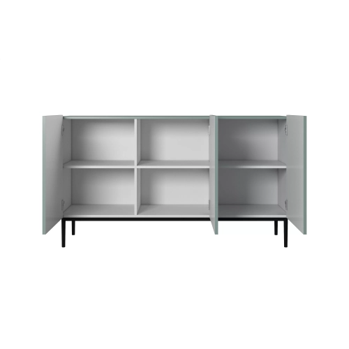 Komoda Nicole 150 cm trzydrzwiowa z ryflowanym frontem - szałwia / czarne nóżki - Limitowana oferta